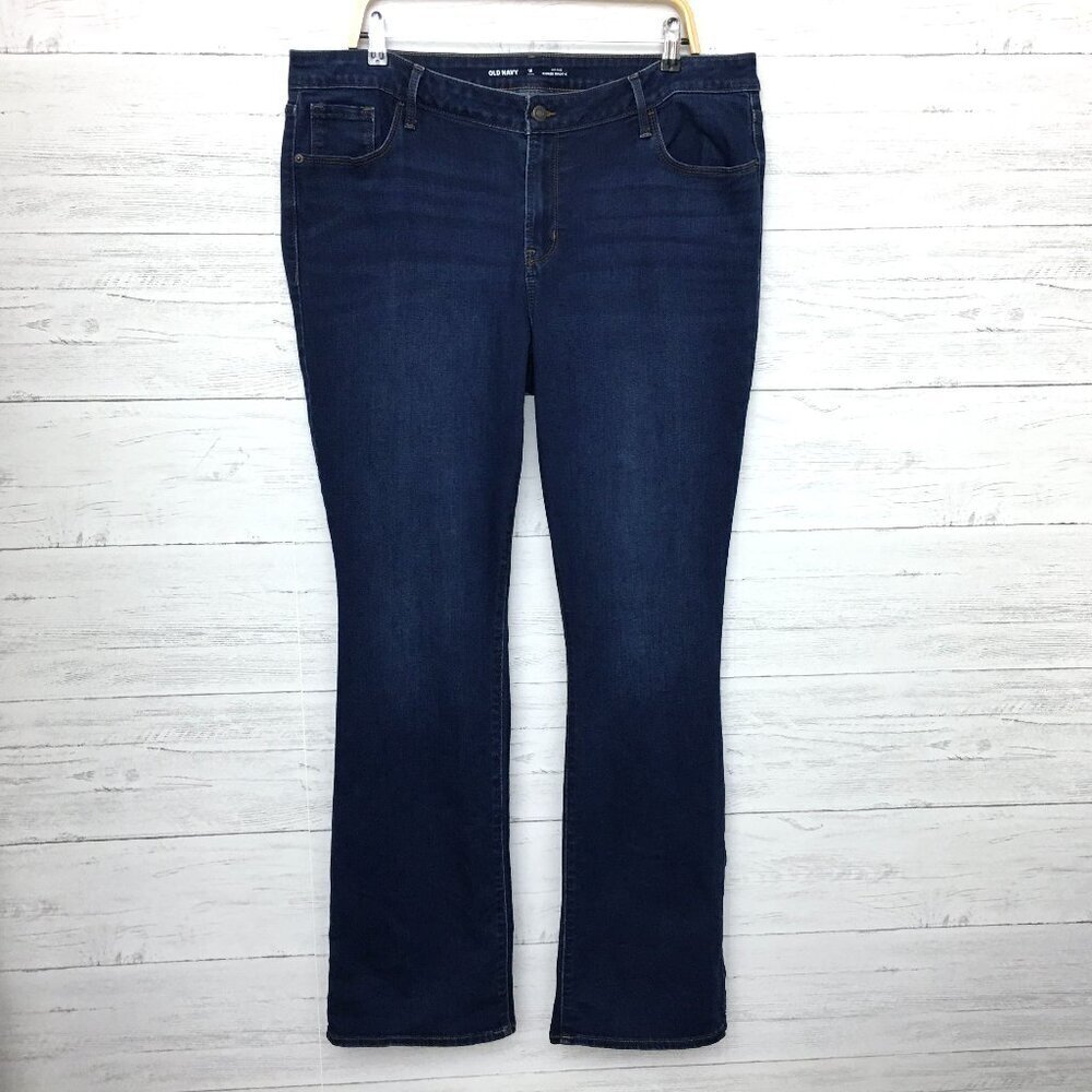 Old Navy Mid Rise Kicker Boot Cut Jeans Dark Wash Stretch size 18L length 34"